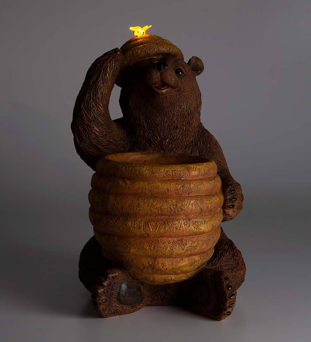 Oh Honey Solar Birdbath with Bear and Bee Hive