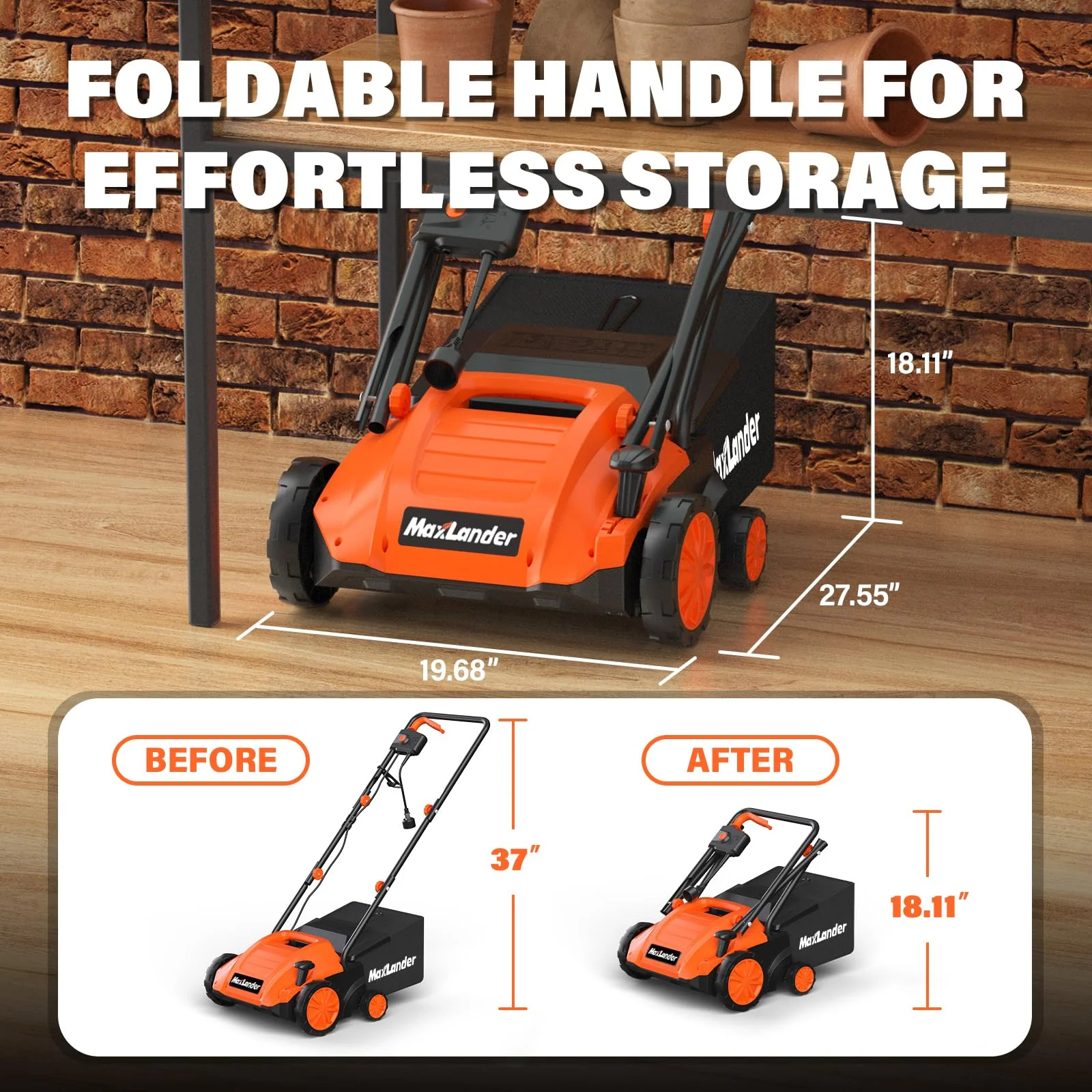 MAXLANDER Electric Dethatcher and Scarifier, 13?? 12Amp 2-in-1 Lawn Dethatcher with 4-Position Depth Adjustment, 30L Removable Collection Bag, Airboost Technology Increases Lawn Health
