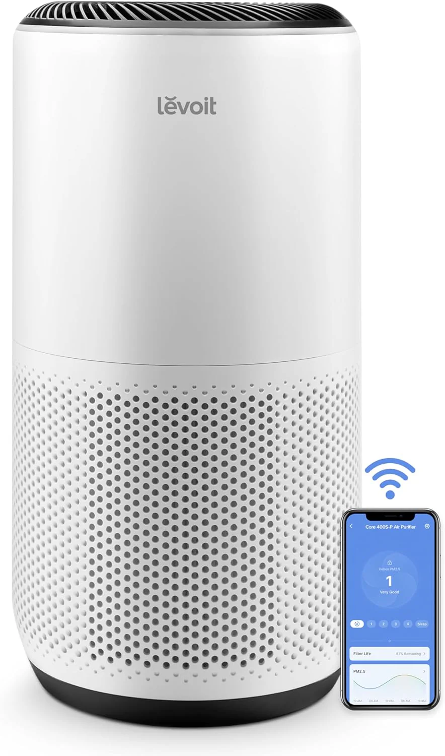 LEVOIT Air Purifiers for Home Large Room Up to 1733 Ft虏 With HEPA Sleep Mode, AHAM VERIFIDE, Auto Mode, Air Quality Monitor, Smart WiFi, 3-in-1 Filter For Pet Allergy, Smoke, Dust, Core 400S-P, White