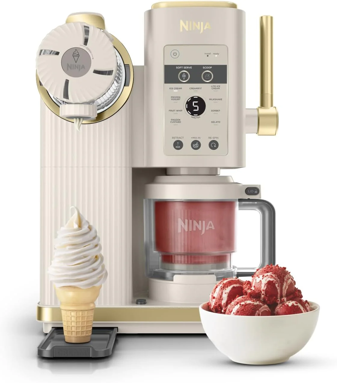 Ninja CREAMi Scoop & Swirl fagylaltkészítő gép, 2 tállal, 13 funkcióval, fagylalt, lágyfagylalt, gelato, szorbet, turmixok és egyebek készítéséhez, belekeverés funkcióval, Stone Gold NC701EUSTGD