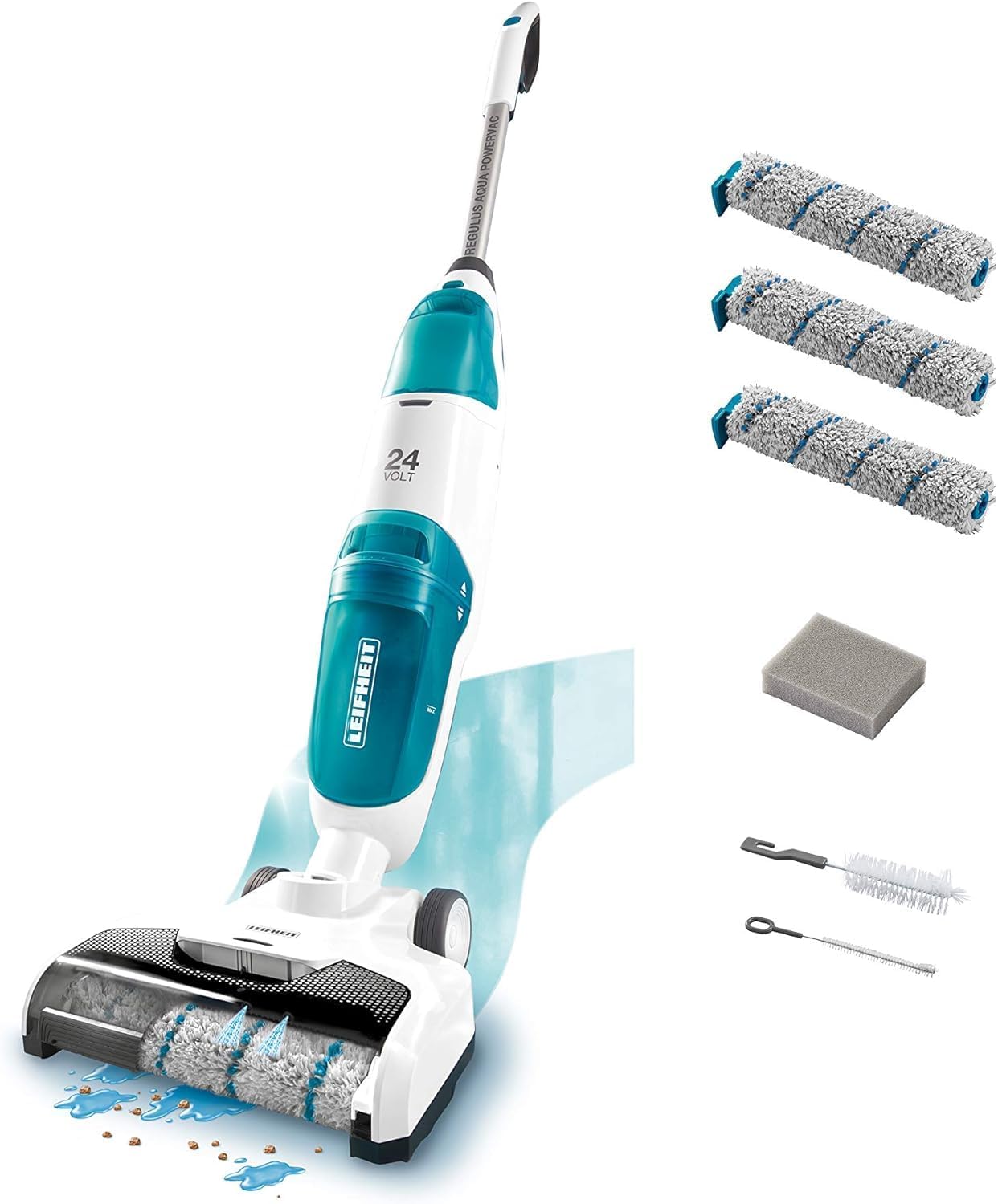 Leifheit Lavasciuga Regulus Aqua Powervac 24 V + accessori, Lavasciuga pavimenti wireless con ricambi, Lava asciuga pavimenti con sistema intelligente