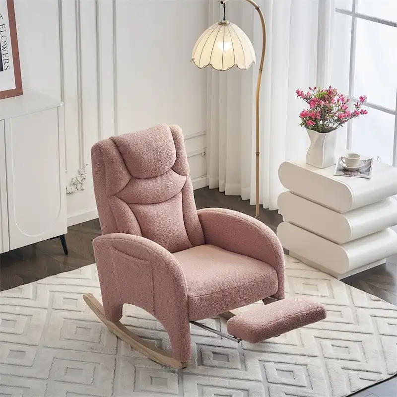 Ergonomic Fabric Nursery Rocking Chair With Adjustable Footrest