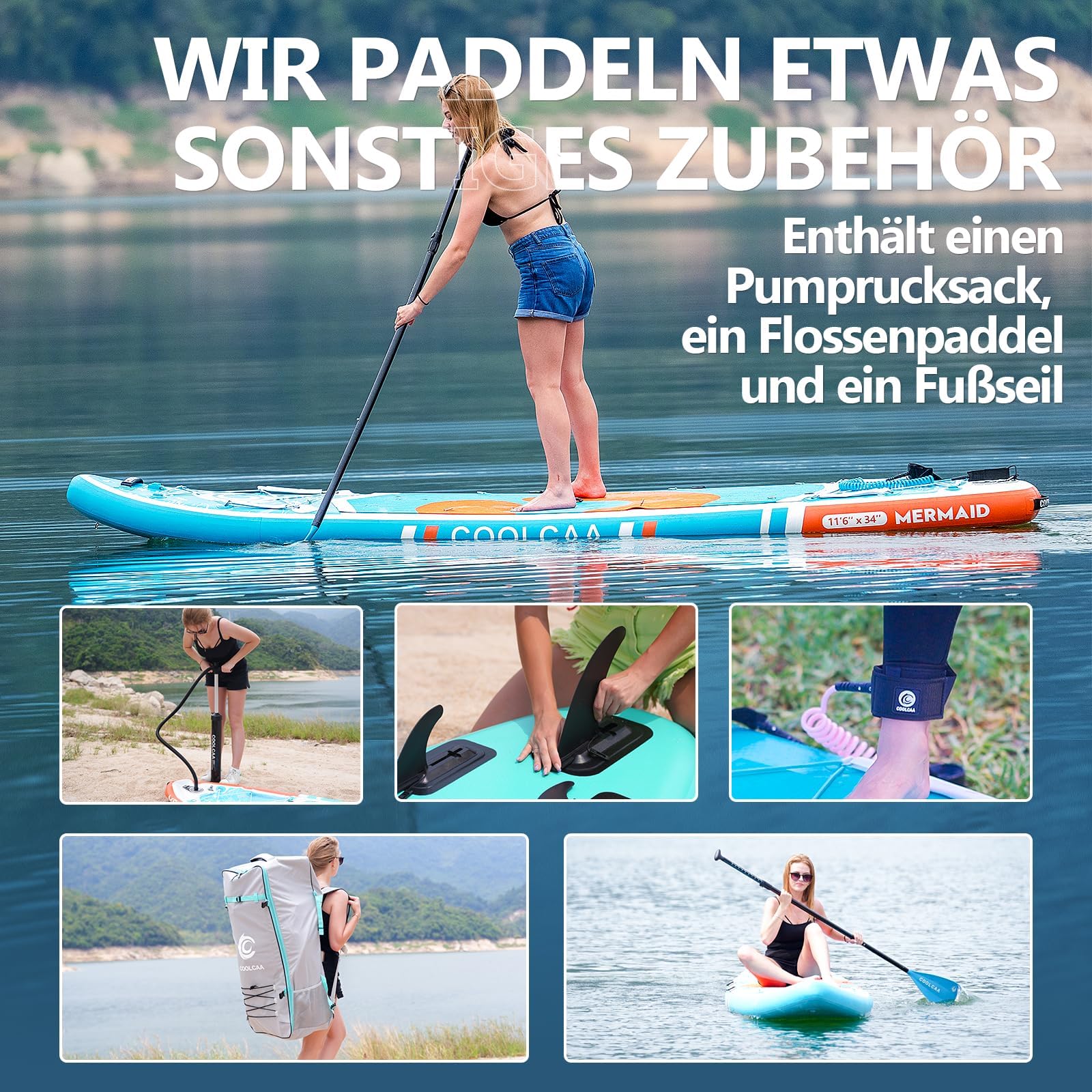 COOLCAA tavola da stand up paddling 354cm x 86cm x 15cm con accessori SUP premium, capacità di carico fino a 210 kg, tavola SUP per adulti e giovani di tutti i livelli