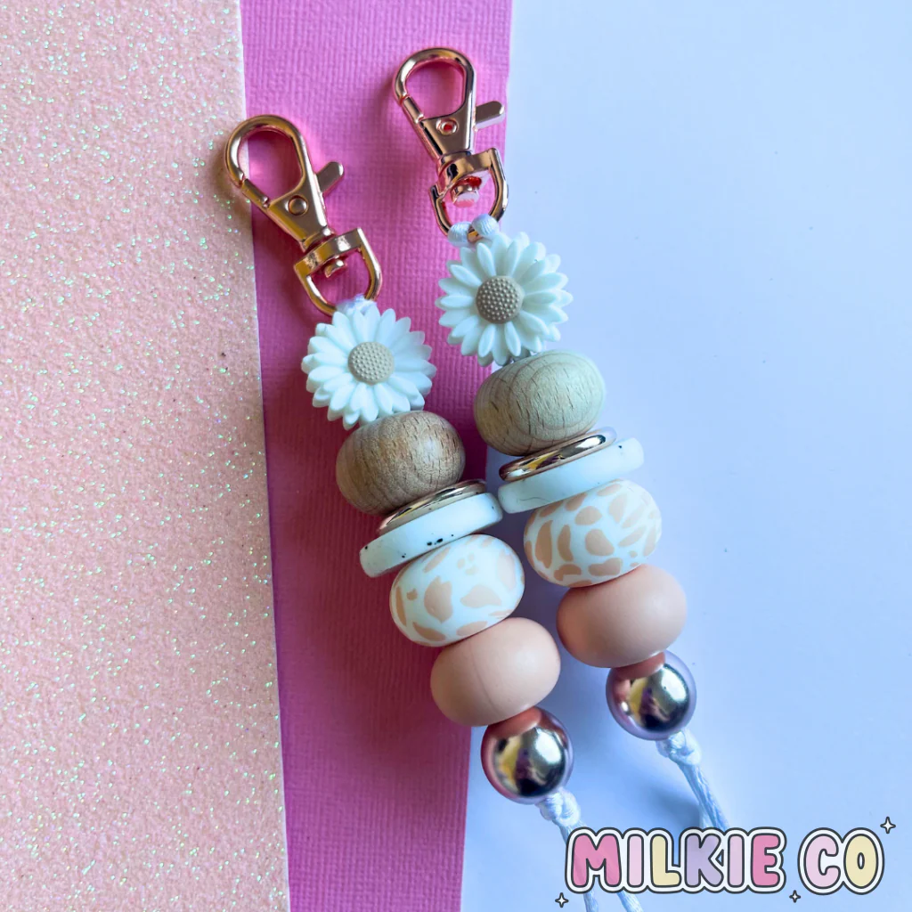 Peach Bloom Beaded Keychain