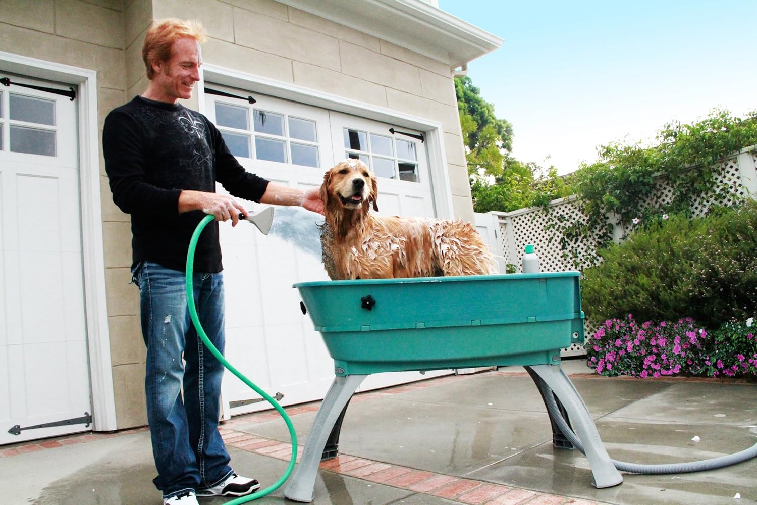 Booster Bath Elevated Pet Bathing Large Teal Steps Combo