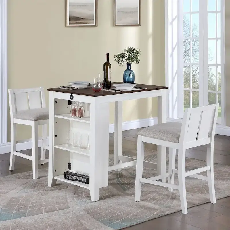 3-Pieces Bar Pub Set with Counter Height Dining Table and 2 Chairs