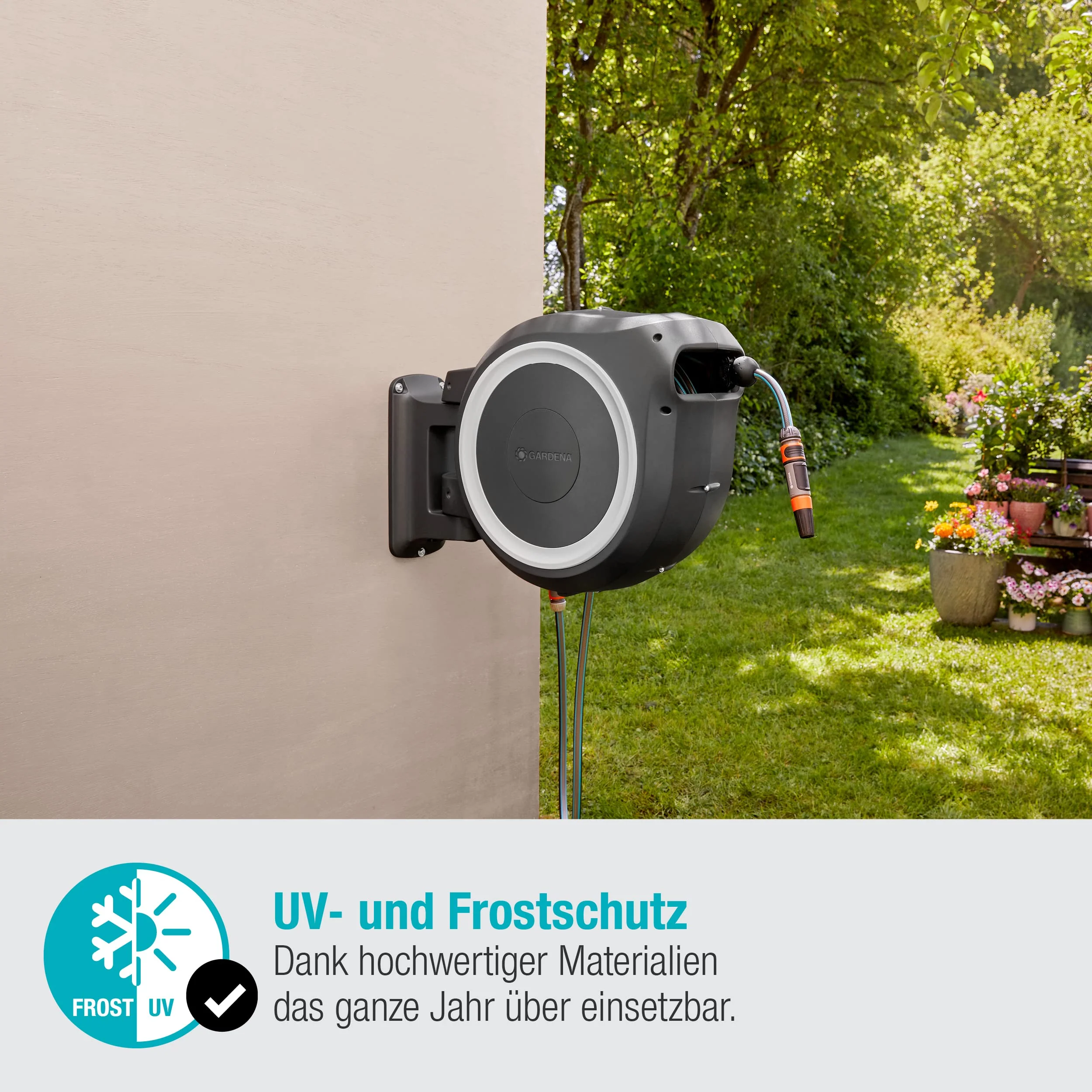 2025 Gardena Wandslangbox RollUp M/L (wit) 25 m: flexibele beregening voor middelgrote tot grote tuinen, draaibare slangbox, incl. 25 m Gardena kwaliteitslang en montagemateriaal (18622-20)