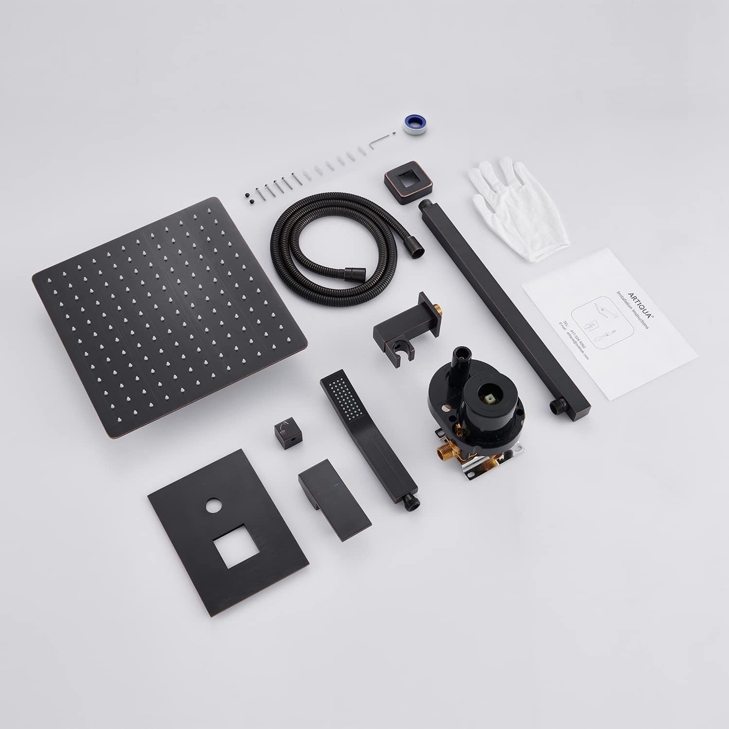 Rain Shower System 12 Inches Shower Combo Set Oil Rubbed Bronze Wall Mount Faucet Bathroom Faucets with Rainfall Shower Head and Hand Shower