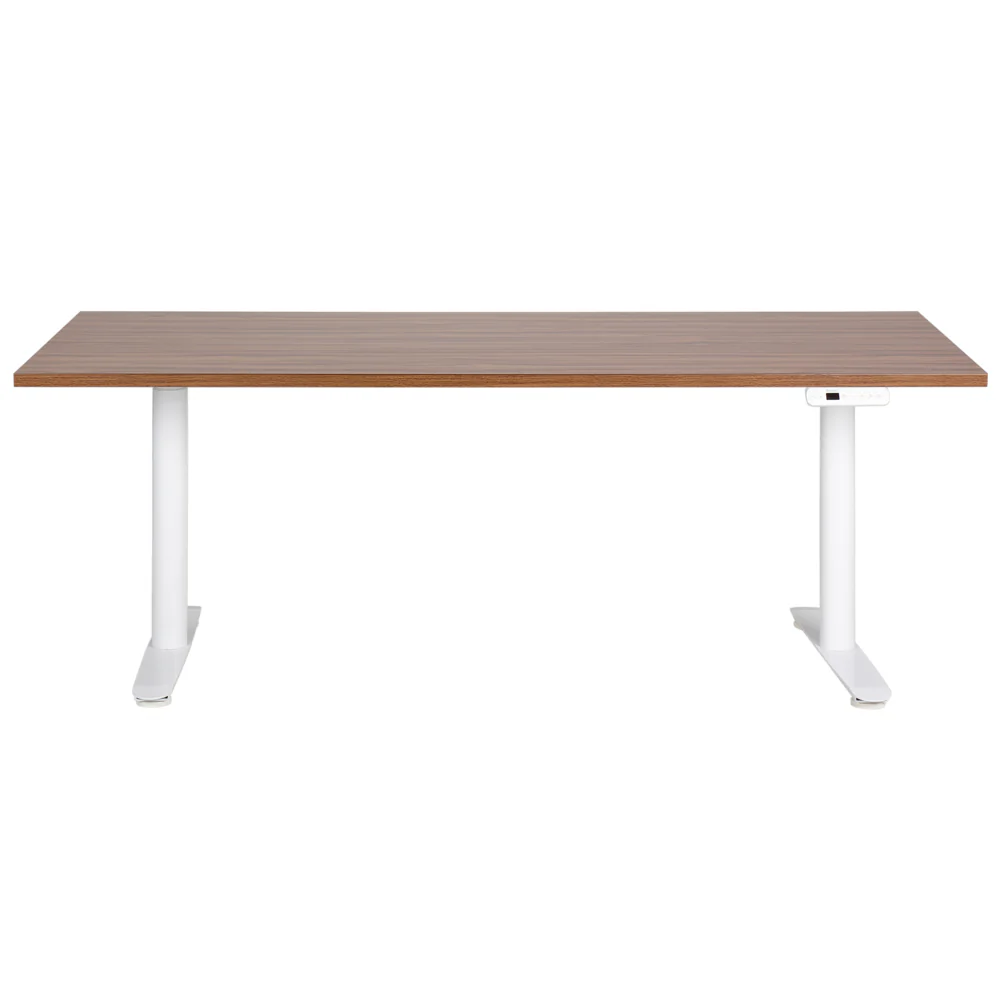 Scrivania regolabile elettricamente legno scuro e bianco 180 x 80 cm Struttura in acciaio verniciato a polvere