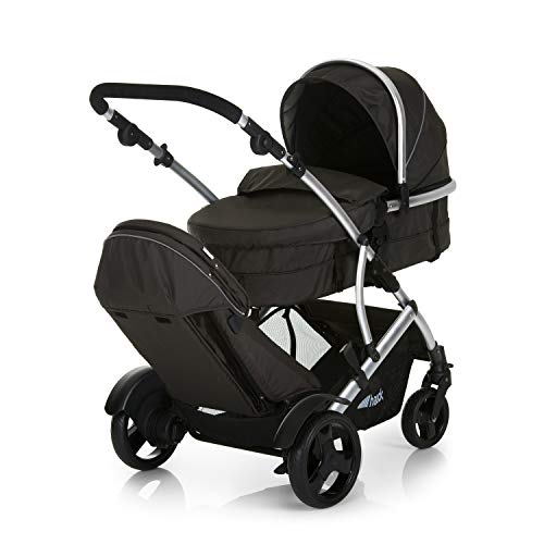 hauck Passeggino Doppio Duett 2   Passeggino Gemellare con Seduta Reversibile e Convertibile in Navicella Neonato   Manubrio Regolabile in Altezza   Parapioggia Incluso   Nero : Prima infanzia