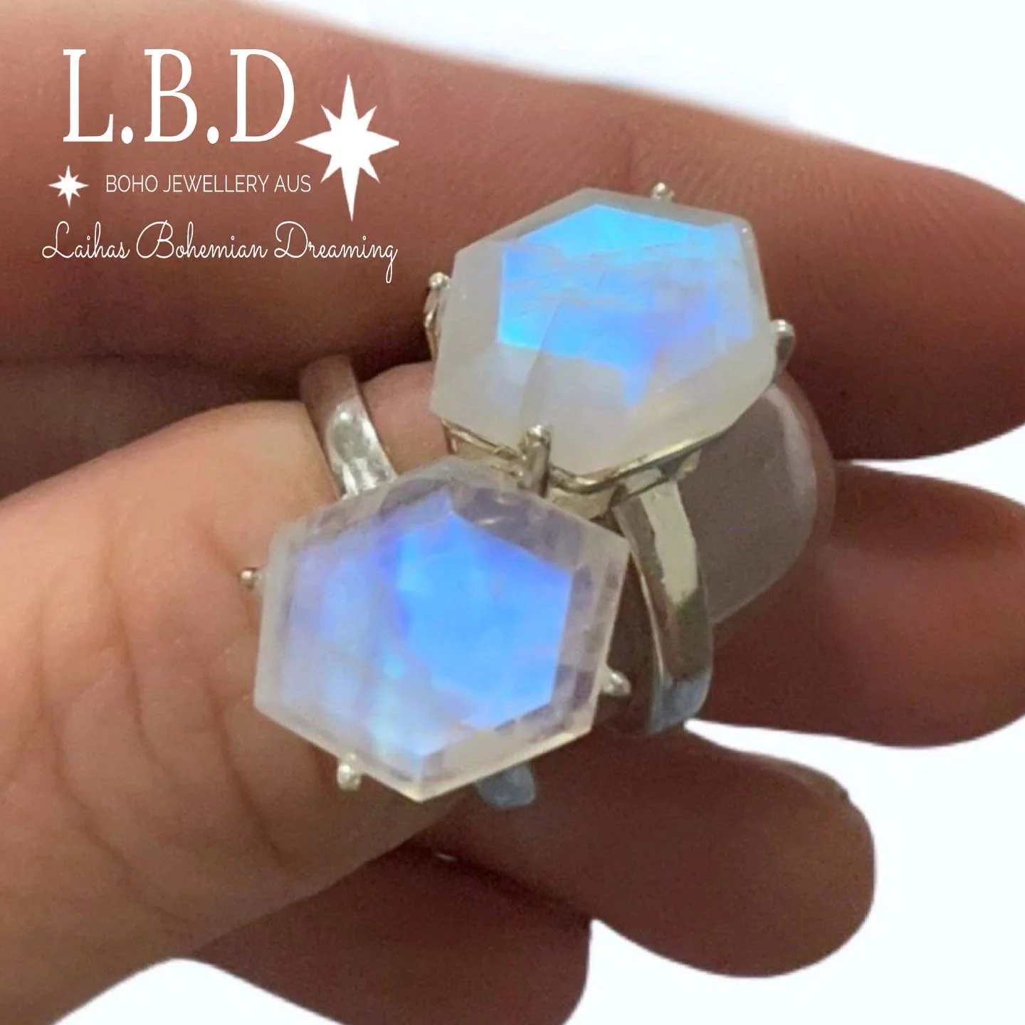 Laihas Miraculous Hexagon Crystal Moonstone Ring