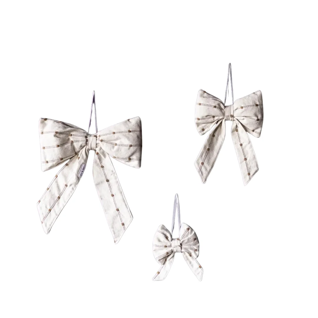 White & Light Brown Dotted Striped Bows