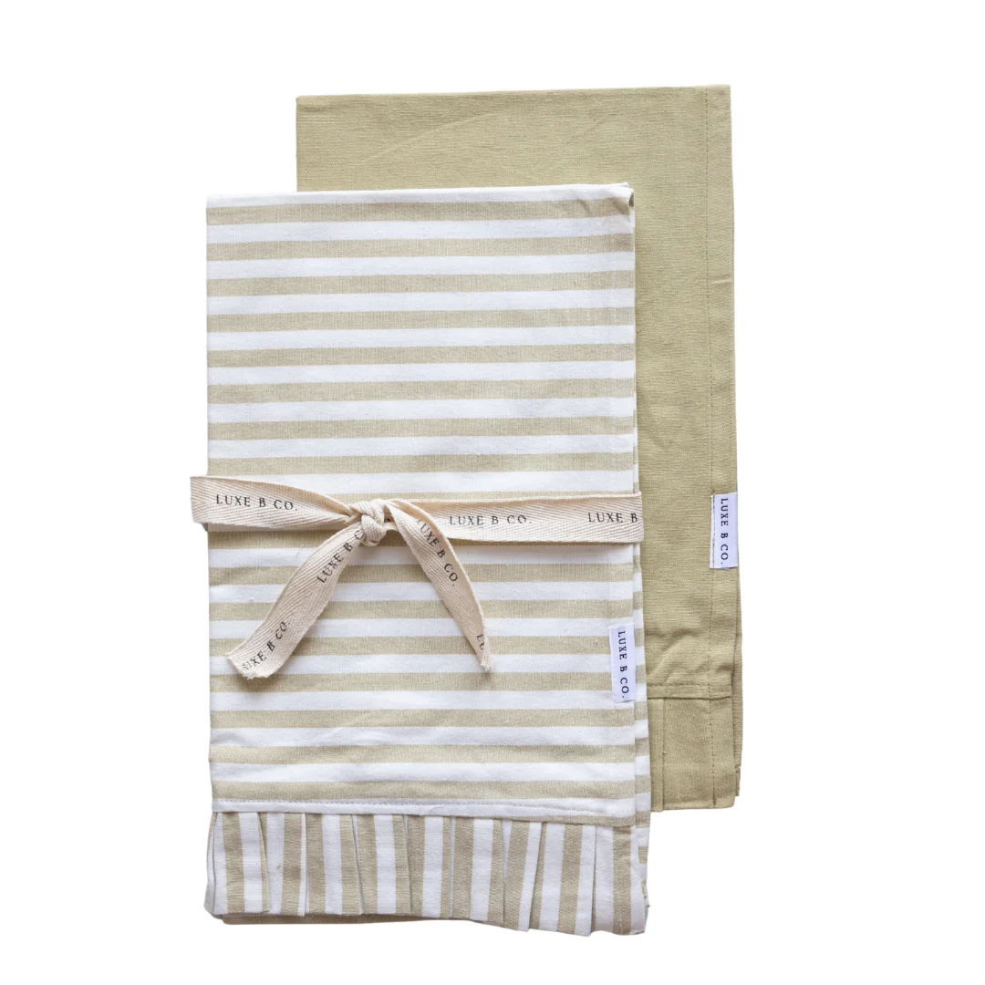 Sage Green & White Stripes Ruffle Kitchen Dish Towel