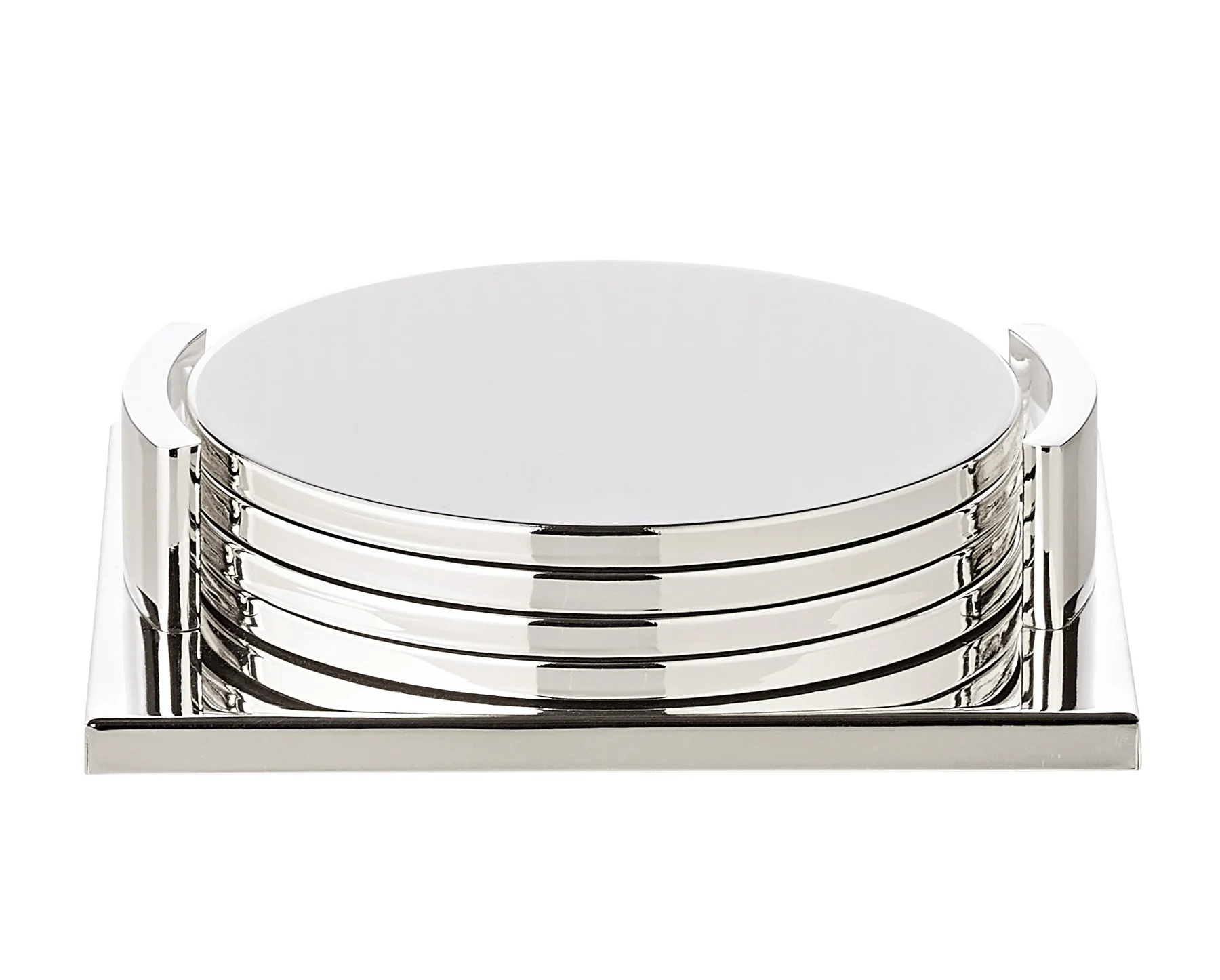 Lato Coasters with Holder, Silver-Plated