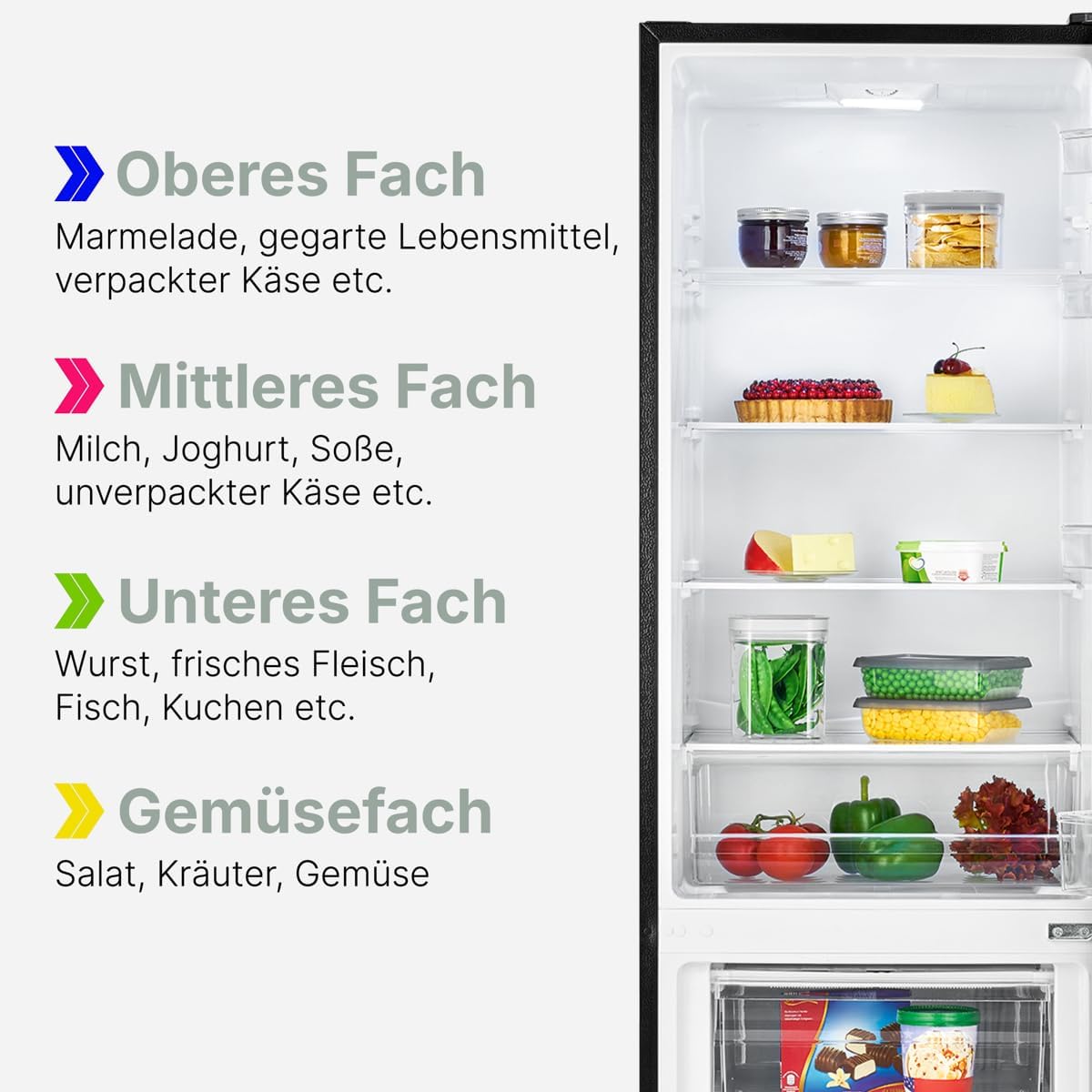Bomann® Kühlschrank mit Gefrierfach | Energieklasse C | 180cm | Kühl Gefrierkombination leise 36 dB | 4 Ablagen & 3 Schubladen | Türanschlag wechselbar | 268L Kühlgefrierkombi | KG 7353 schwarz