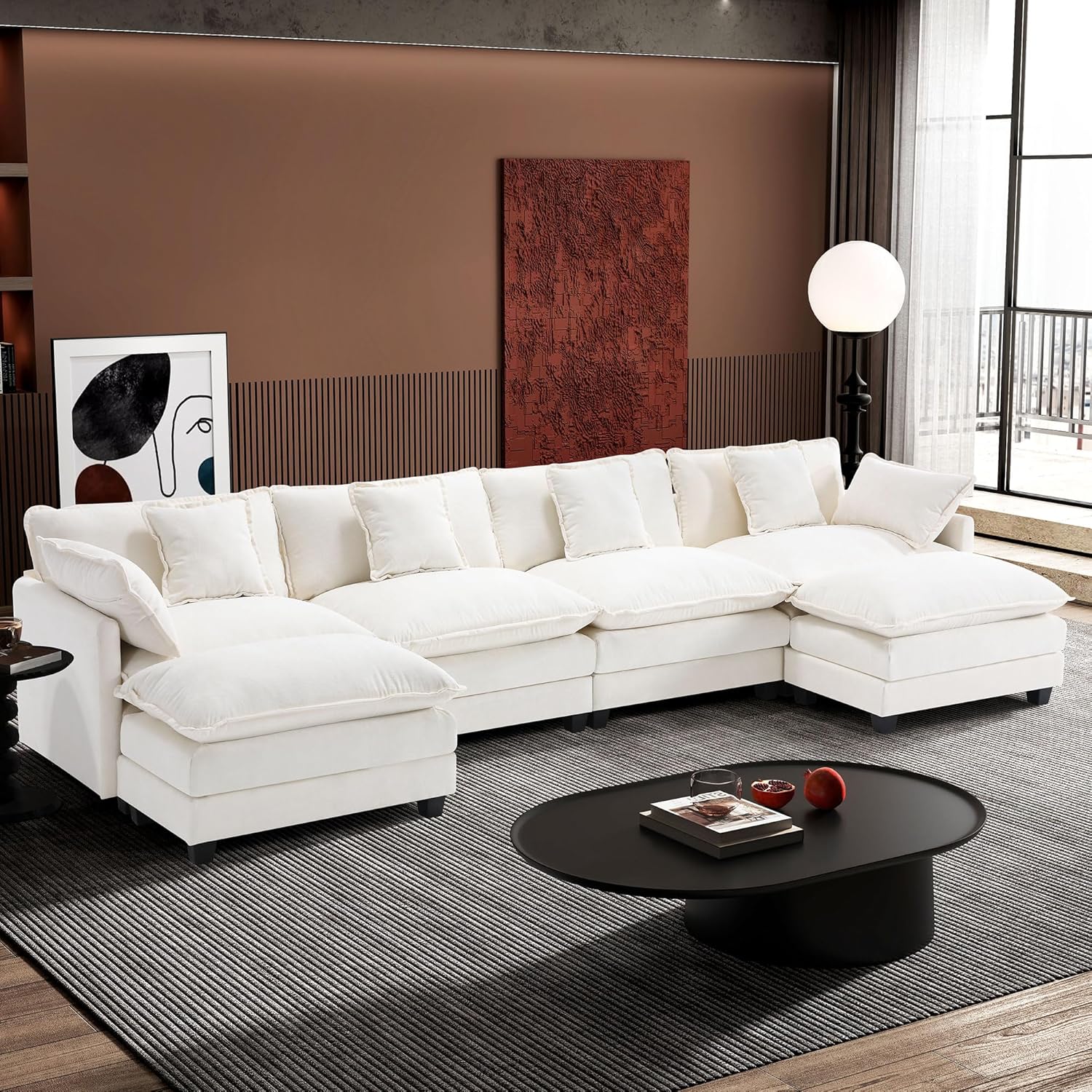 111.4 Inch L-Shaped Modern Sofa Modular Cloud Sofa Ottoman 4-Seater Chenille Deep Seat Sofa