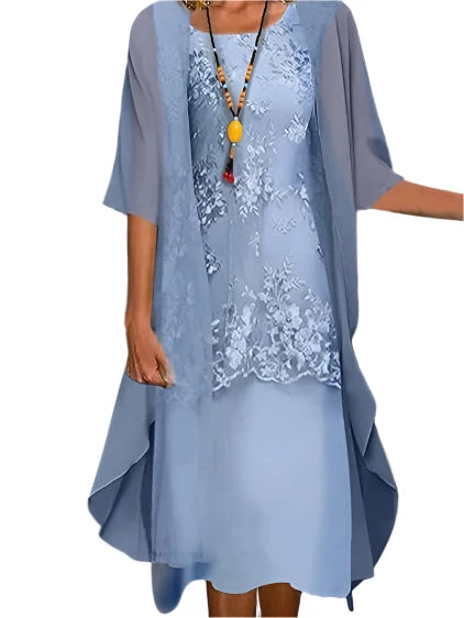 Womena??s Formal Midi Dress Flowing Sheer Sleeve Elegance