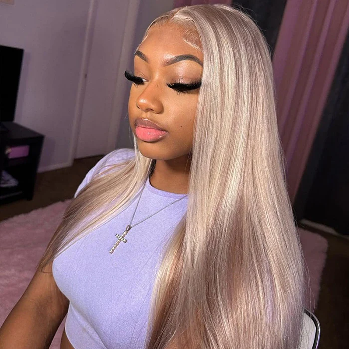Light Brown Wig With Blonde Highlights And Dark Root 13x4 Undetectable Invisible HD Lace Front Human Hair Wigs