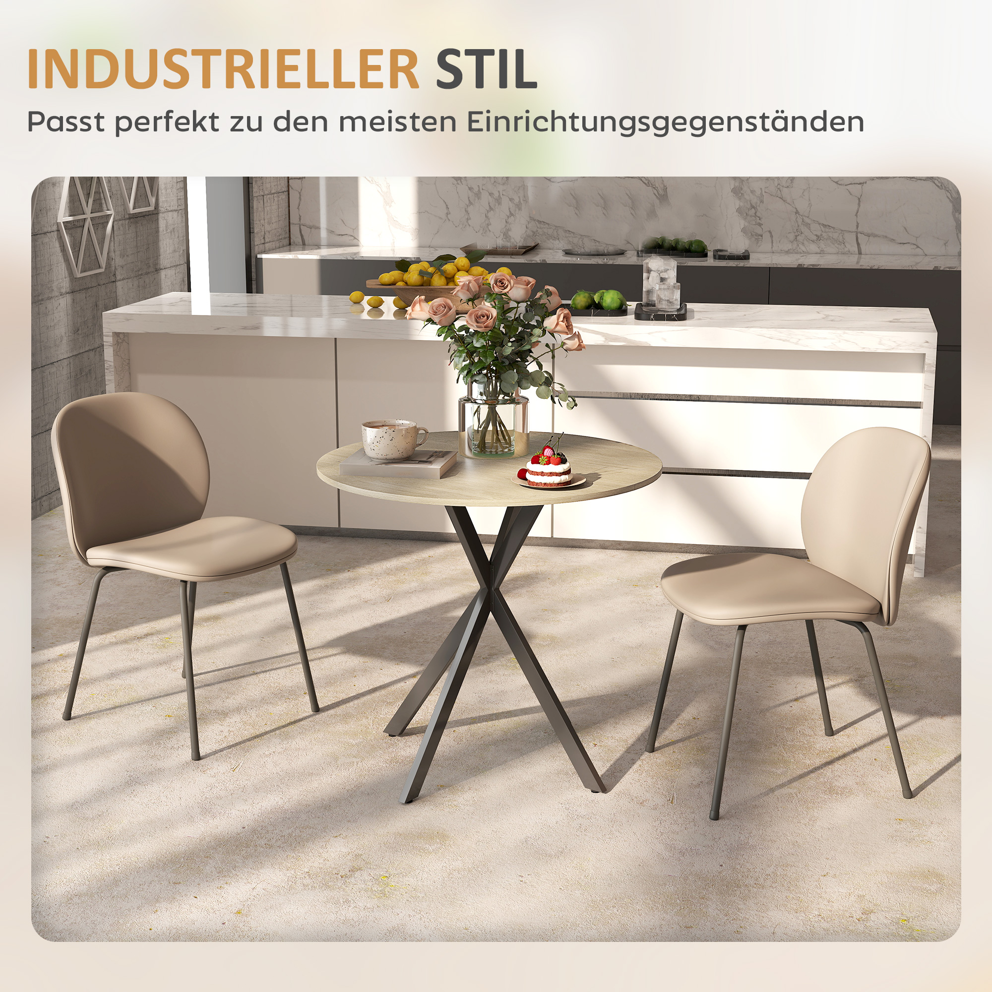 HOMCOM 80cm Industriële Ronde Eettafel - Eik