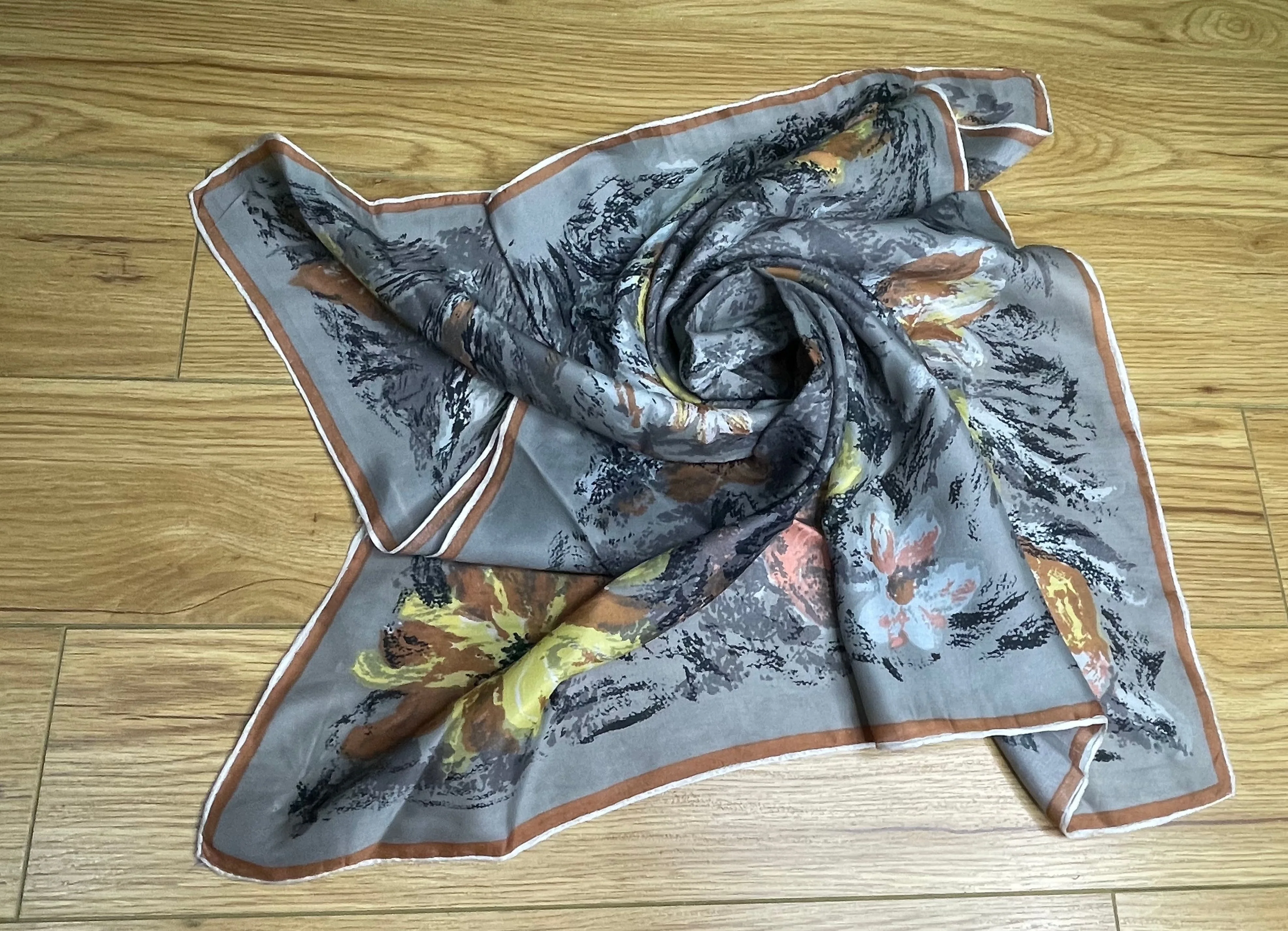 1950s Silk Floral Scarf Tulip Lily Rose
