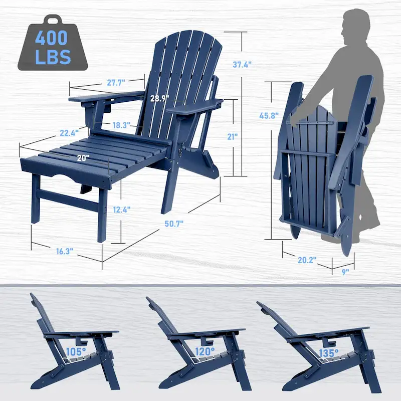 Vrakae Folding and Adjustable Adirondack Chair with Ottoman
