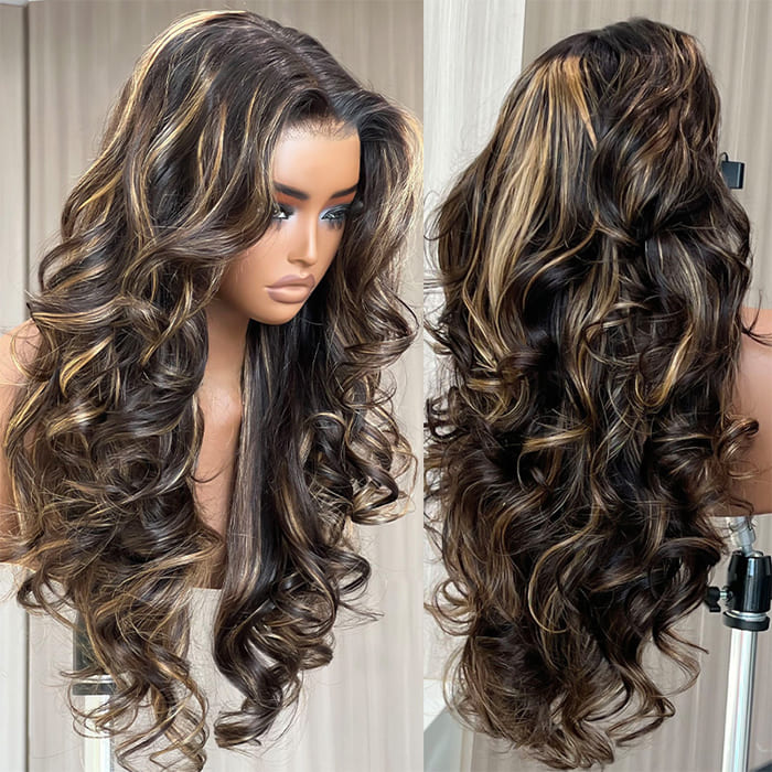 Pre All Everything Highlights 3D Body Wave Tiny Knots Pre Bleached Wear Go Upgraded 13X6 HD Lace Glueless Wig