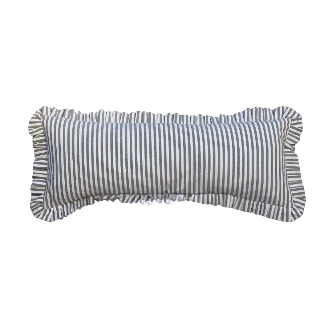 Ruffle Bolster Cover Olive Stripes