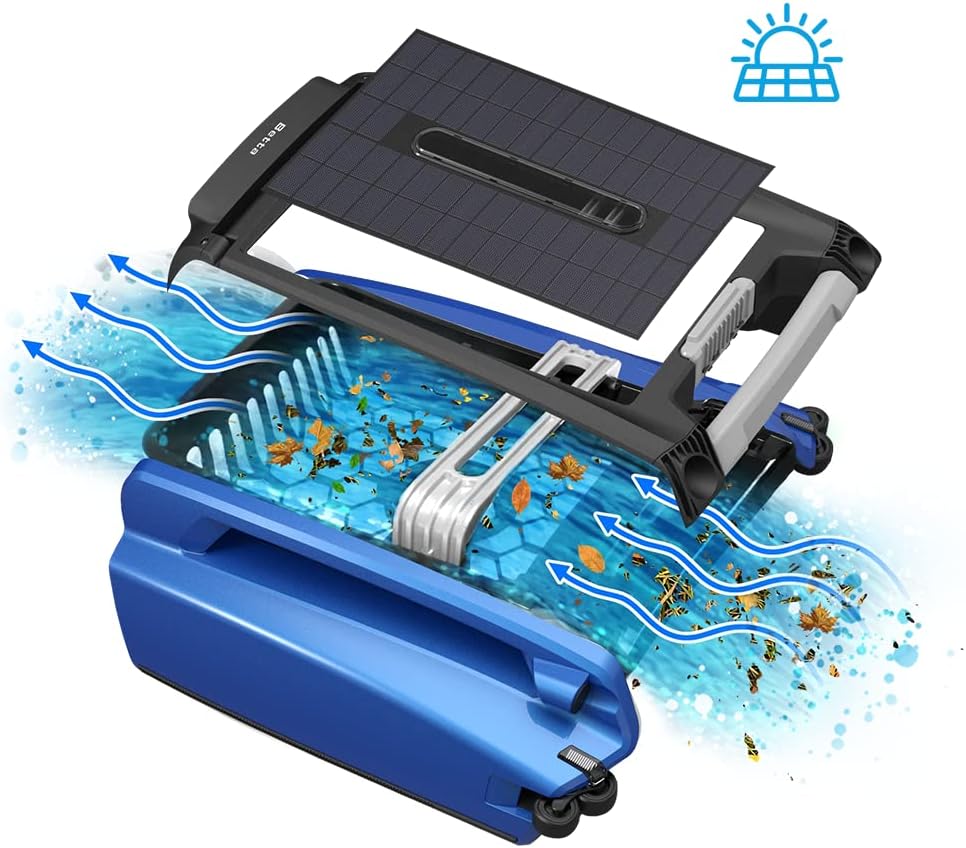 Betta SE Solar Powered Automatic Robotic Pool Surface Skimmer Cleaner with 30-Hour Continuous Cleaning Battery Power and Re-Engineered Twin Salt Chlorine Tolerant Motors (Blue)