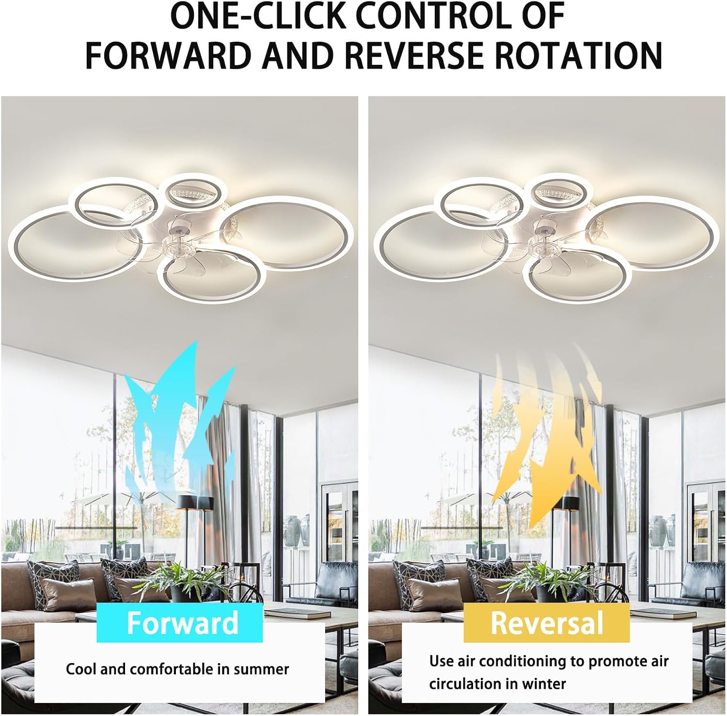 95cm RGB Deckenleuchte Mit Ventilator Groß Dimmbar, Reversibel Deckenleuchte Mit Ventilator Und Fernbedienung App, Modern Deckenventilator Mit Beleuchtung 72w Wohnzimmer Leise Timer