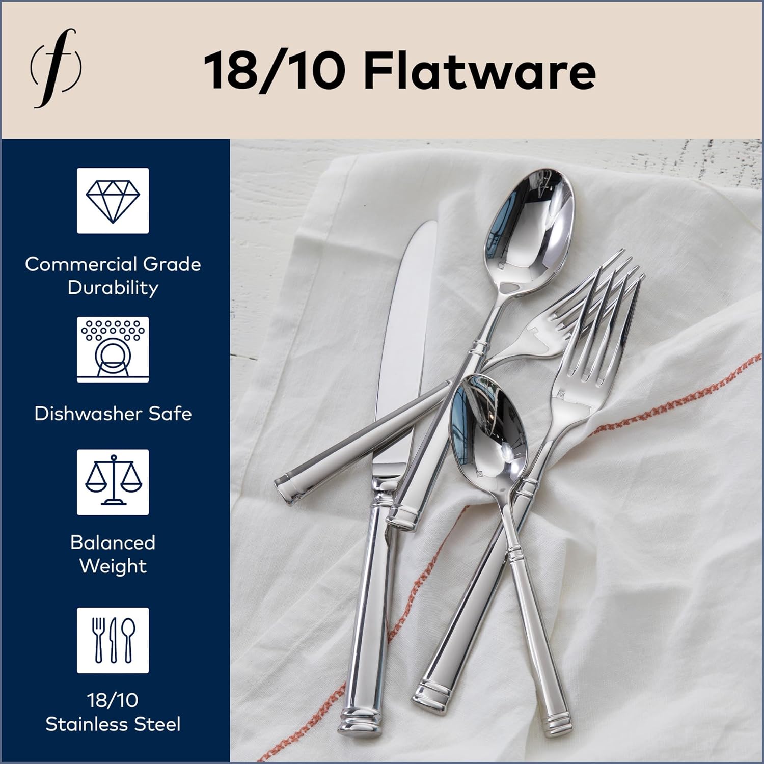 FORTESSA Bistro 18/10 Stainless Steel Flatware, 20 Piece Place Setting With Table Knives, Forks and Spoons (Service For 4), Dishwasher-Safe, Mirrored