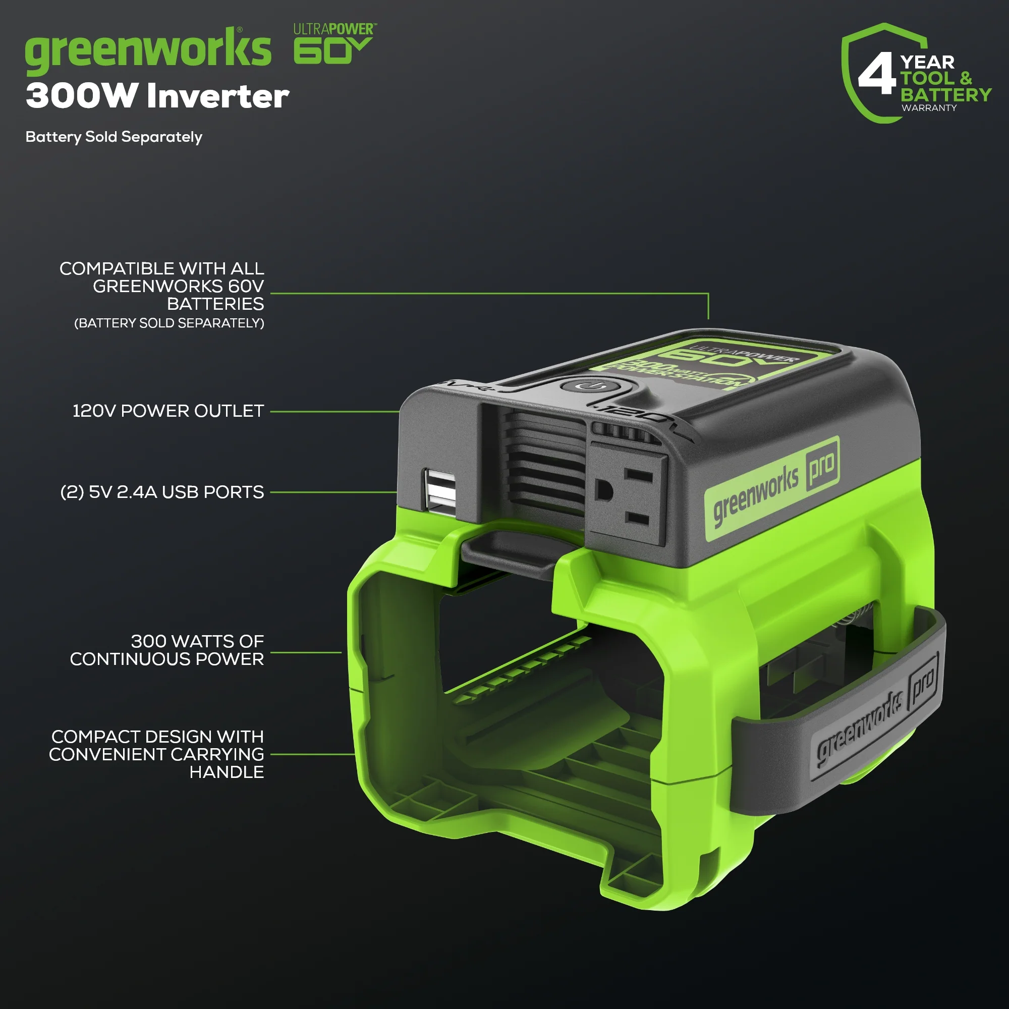 Pro 300W 60V Energieomvormer (Alleen Gereedschap)