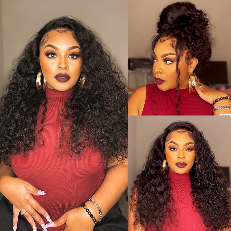 Upgraded Glueless Curly 360 Lace Frontal Wigs With Hidden Strap Ready & Go Affordable Human Hair Wigs 220% Density