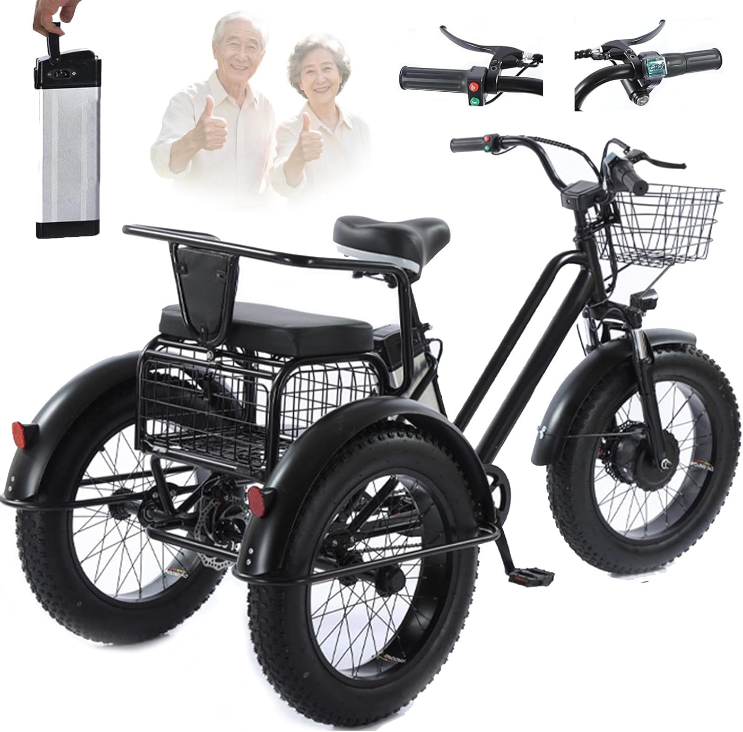 Triciclo Eléctrico Para Adultos,Con Neumáticos Anchos Todoterreno De 20