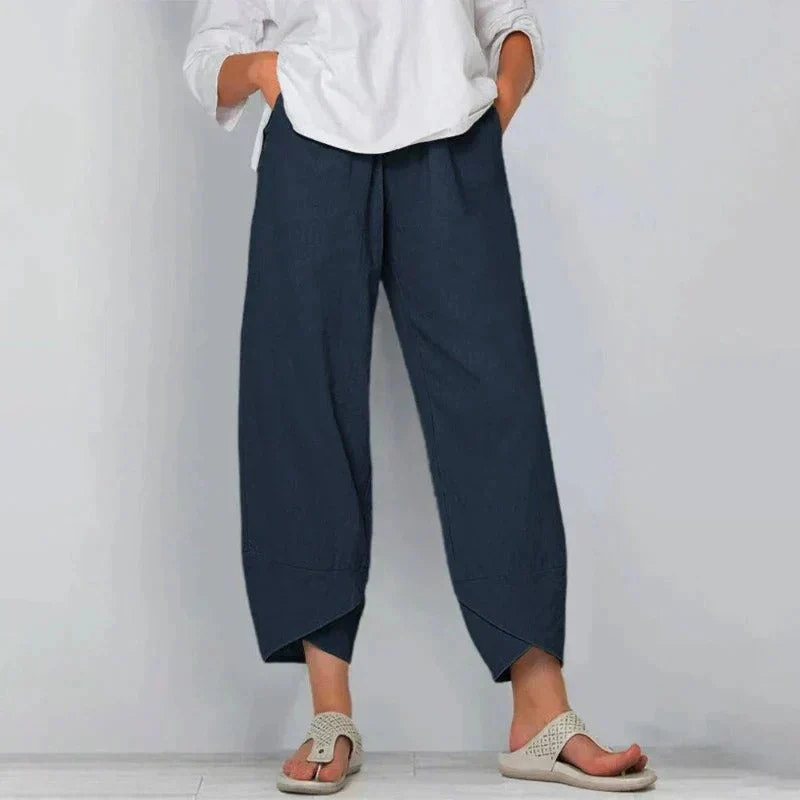 Women��s Wide Leg Cropped Pants Relaxed Fit Navy Style