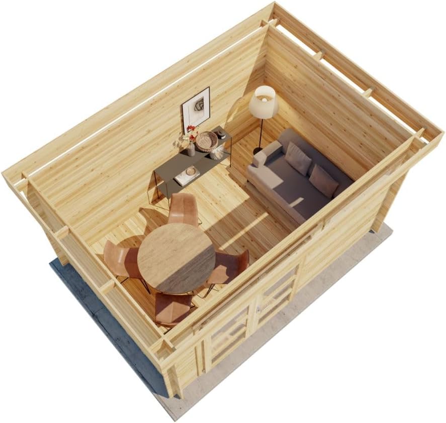 Gartenhaus Leandro-28 mit Fußboden aus Holz, Gerätehaus 394x268cm mit 28 mm Wandstärke in Naturbelassen