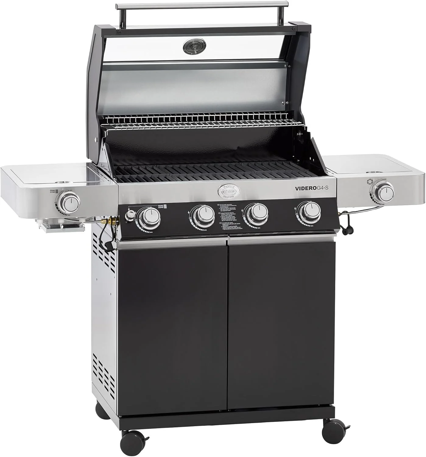 RÖSLE Elektrogrill BBQ-Portable Videro E2-P, tragbarer Tischgrill mit 2 Brennern, Warmhalterost und Deckel mit Glaseinsatz, pulverbeschichteter Stahl, schwarz/silbern