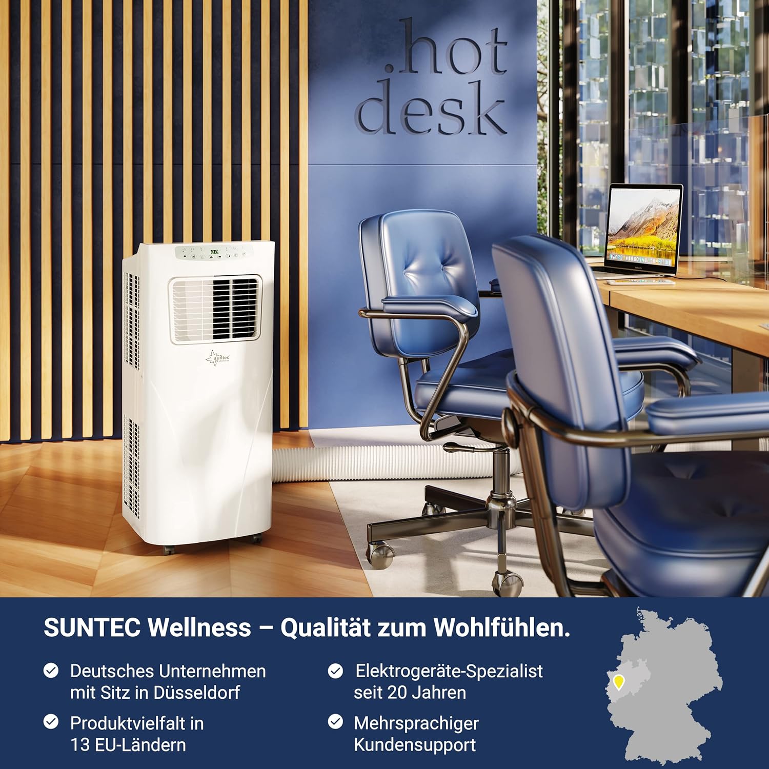 SUNTEC Mobiles Klimagerät Impuls 2.6 Eco R290 – Klimaanlage mobil und leise mit Abluftschlauch – Kühler & Entfeuchter für Räume bis 34 qm – Mobile Kühlung für Wohnung & Büro – 9.000 BTU | 2600 Watt