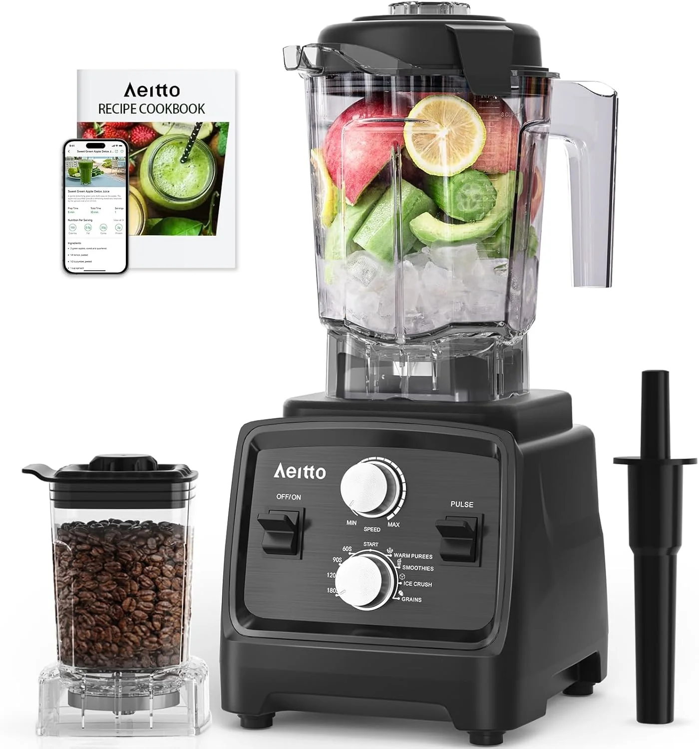 Aeitto Blenders for Kitchen with 1800W Motor, 68Oz. Large Capacity, 2-in-1 Blender & Grinder Combo