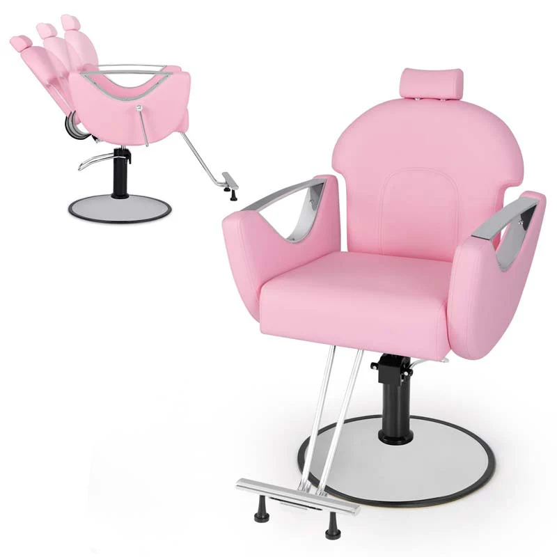 Reclining Barber Chair, 360° Swivel Salon Chair with Heavy Duty Hydraulic Pump, Adjustable Height & Headrest for Hair Styling, Makeup, Tattoo