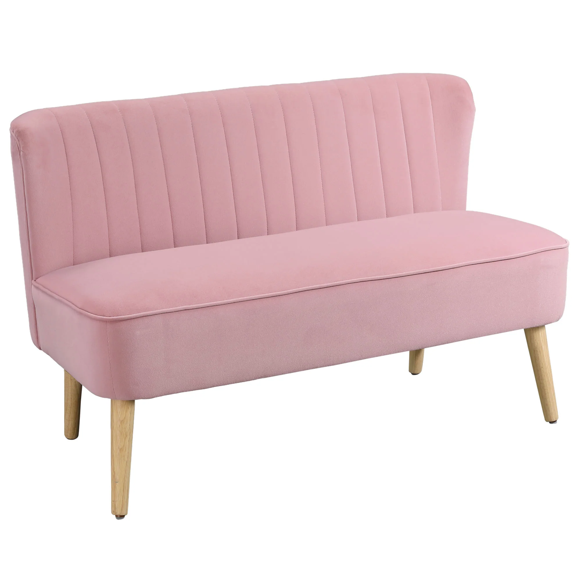 HOMCOM Sofa Retrodesign 2-zitsbank, houten poten, 117 cm x 56,5 cm x 77 cm, Roze