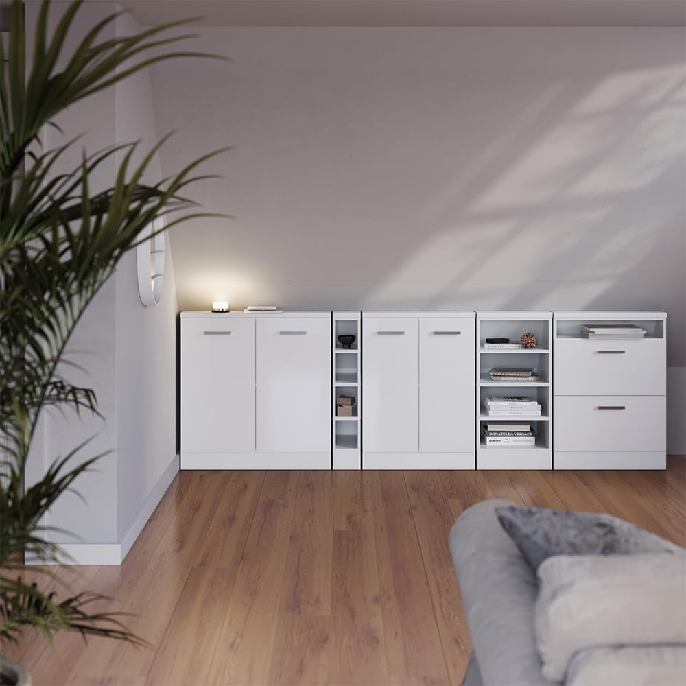 Vicco Dachschrägenschrank-Set Rion, Weiß Hochglanz/Weiß, 5er Set