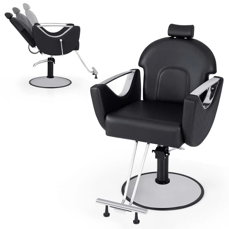 Reclining Barber Chair, 360° Swivel Salon Chair with Heavy Duty Hydraulic Pump, Adjustable Height & Headrest for Hair Styling, Makeup, Tattoo