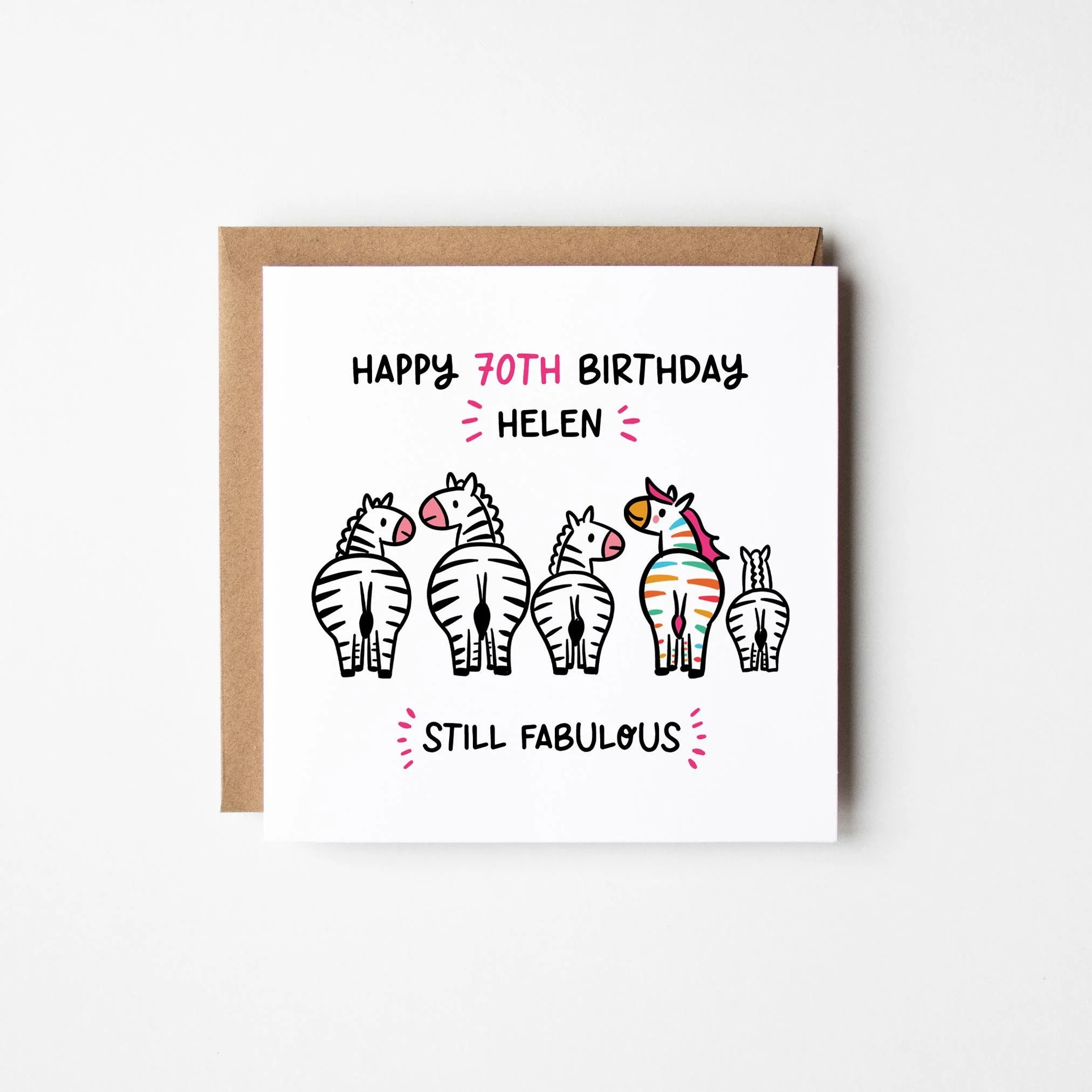 Still Fabulous 70th Birthday Card for Her a?�� Personalised 70th Birthday Card a?�� Zebra Birthday Card a?�� Fabulous at 70 Card