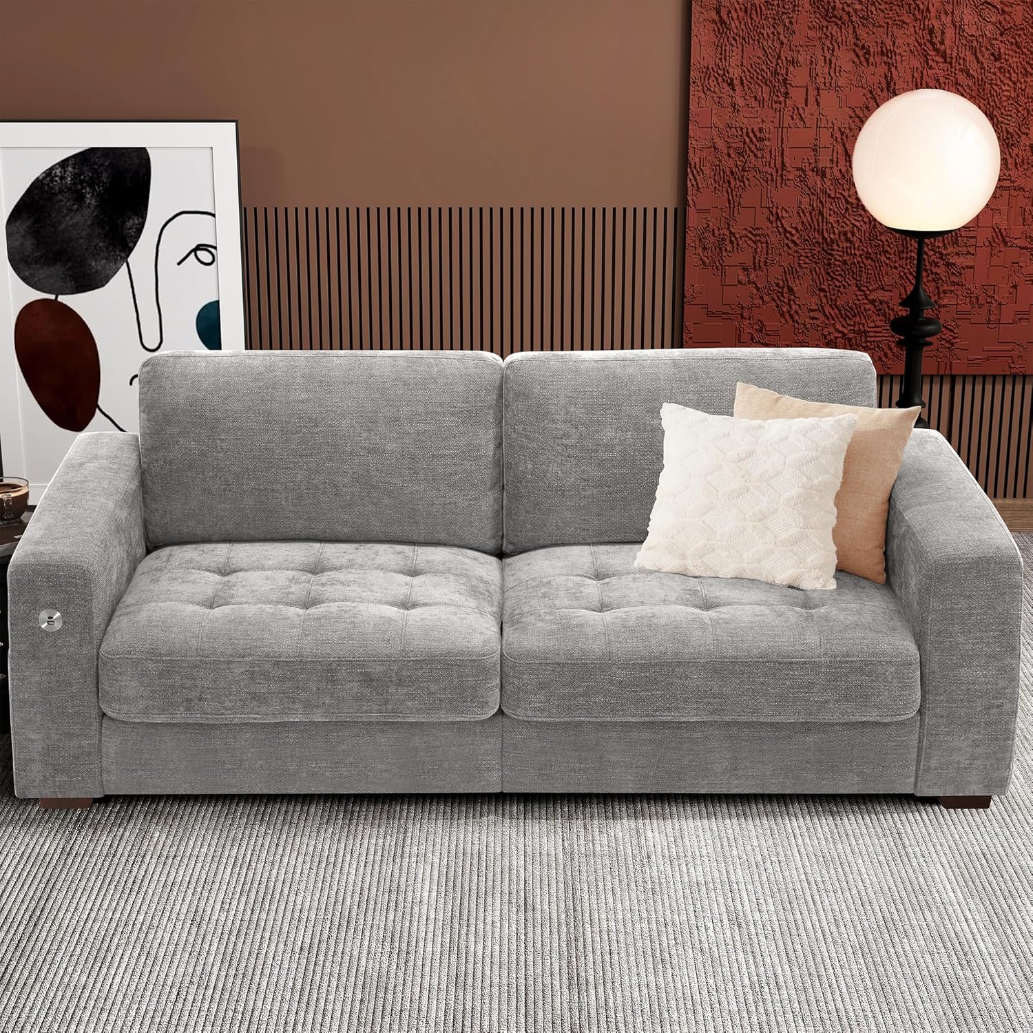 111.4 Inch L-Shaped Modern Sofa Modular Cloud Sofa Ottoman 4-Seater Chenille Deep Seat Sofa