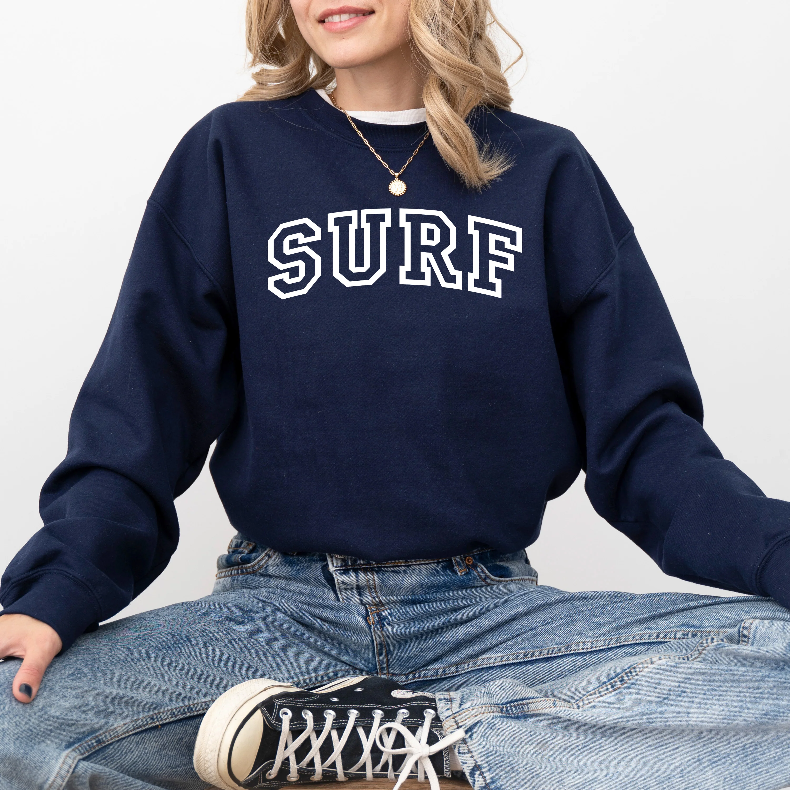 Surf Crewneck Sweatshirt - Classic Varsity Wave Pullover