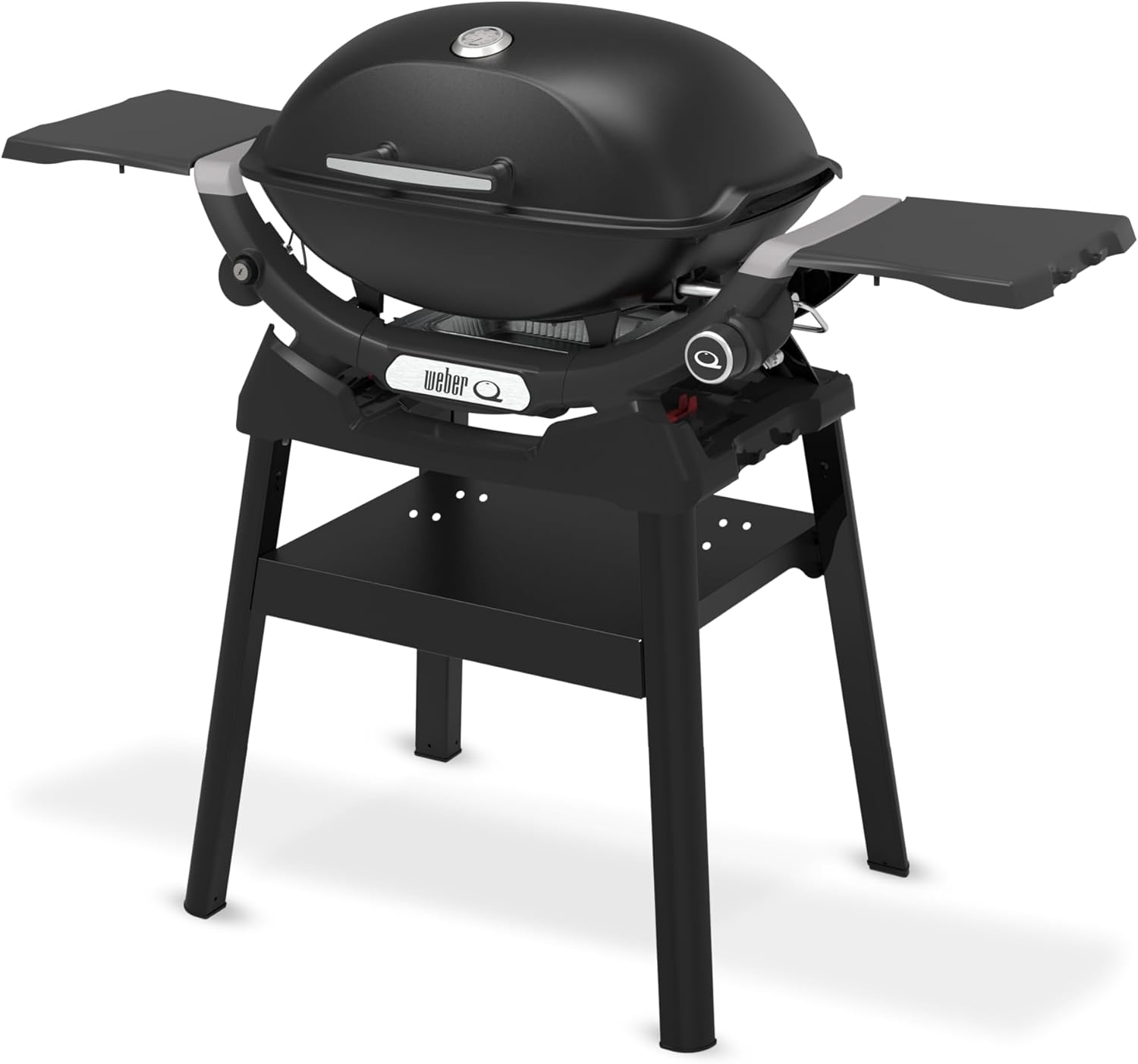 Weber Q 2200N Gasgrill mit Seitentischen & kompakten Stand/Grill für Terrassen und Balkone mit Hochleistungsbrennern, porzellanemaillierten Gussrosten und elektronischer Zündung, Mitternachtsschwarz
