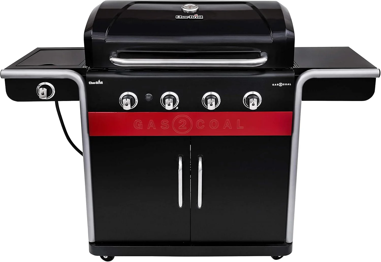 Gas2Coal® Barbacoa híbrida: barbacoa de gas y carbón de tres quemadores, acabado en negro.