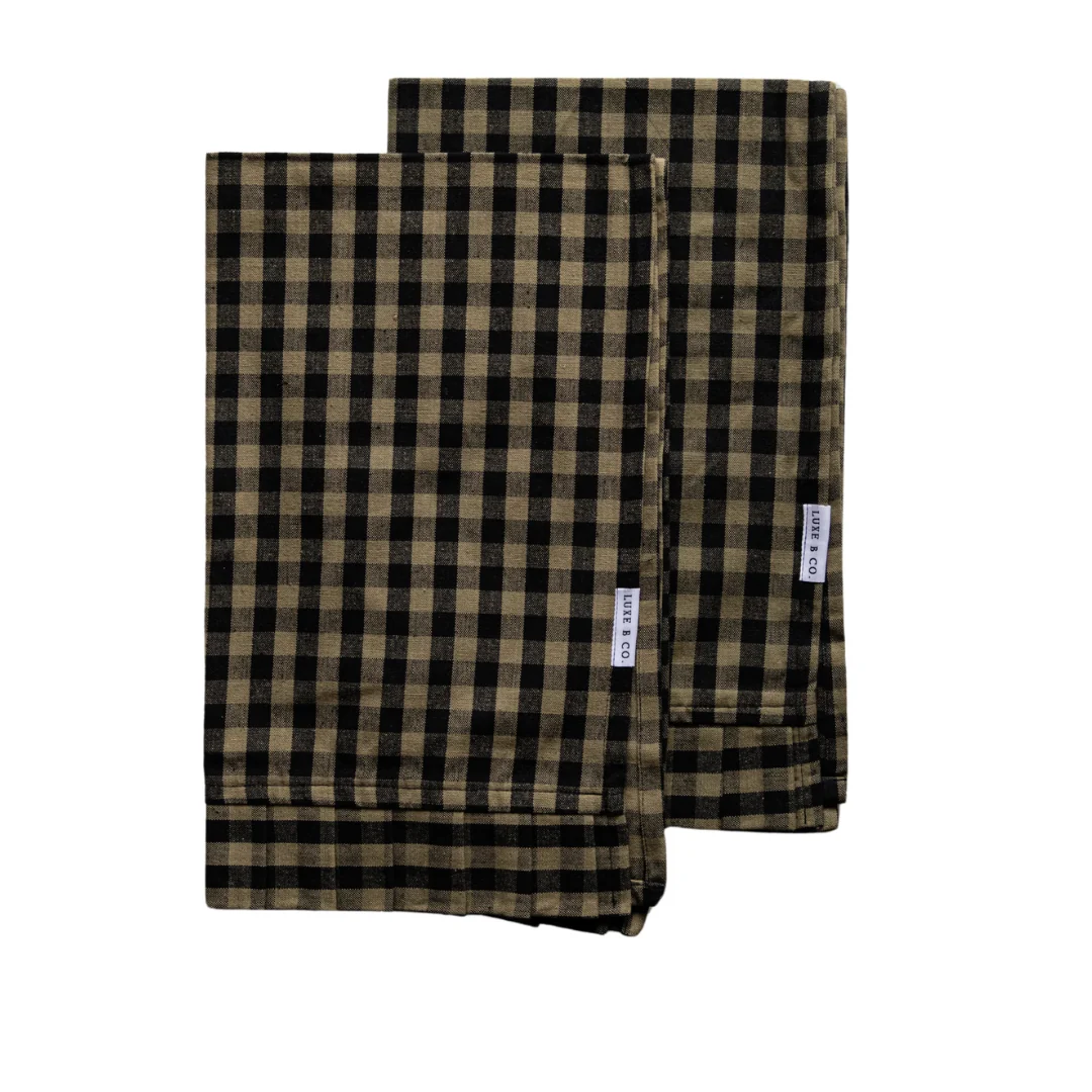 Ruffle Olive Green Gingham Kitchen Dish Towel
