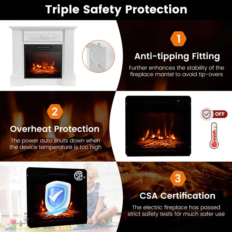 32Quot Solid Electric Fireplace With Mantel 1400W Freestanding Mantel Fireplace Heater With Remote Control Thermostat 6H Timer