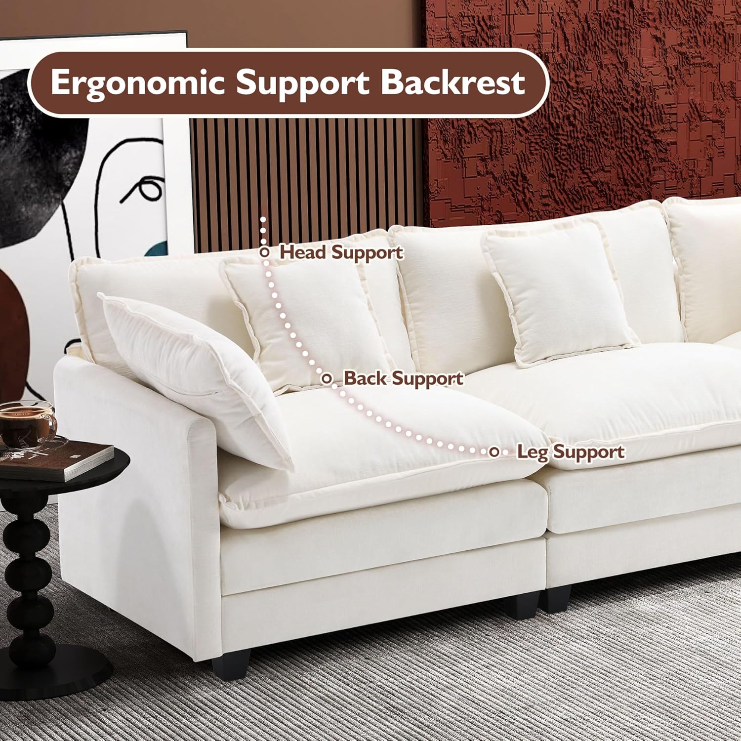 111.4 Inch L-Shaped Modern Sofa Modular Cloud Sofa Ottoman 4-Seater Chenille Deep Seat Sofa